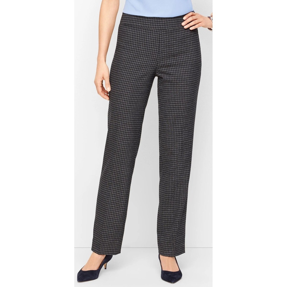 Talbots Petite Houndstooth Straight Leg Dress Pants Navy White Size 10P EUC